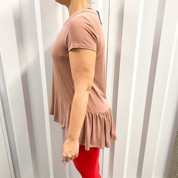 Nordstrom S Hi/Lo Ruffle Back Hem Tee Short Sleeve Shirt Pink Tan - Picture 5 of 10